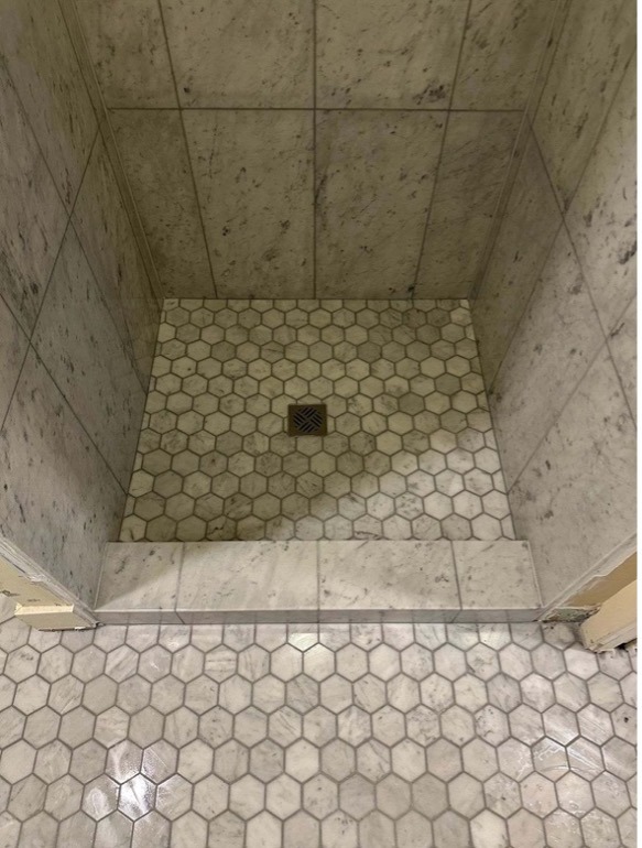 Tile shower floor installed by Flooring Depot of Panama City